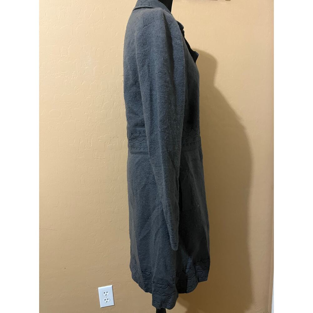 Heather B Gray 100% Wool Embroidered Wrap Cardigan Coat Womens Small Scalloped - Picture 2 of 8